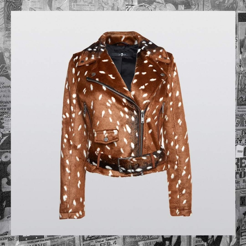 7 For All Mankind Brown and White Leather Jacket